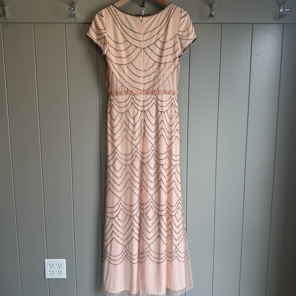 Adrianna Papell Blush Pink Beaded Tulle Gown Embellished Formal Dress 6 - Picture 5 of 17